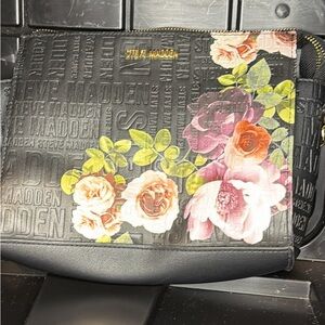 Steve Madden Black and Pink Floral Clutch